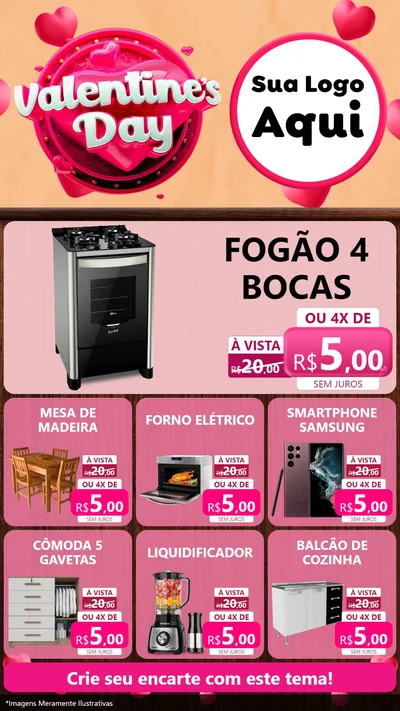 Modelo de Rede Social para Stories com o tema Valentine's Day para Móveis e Eletro
