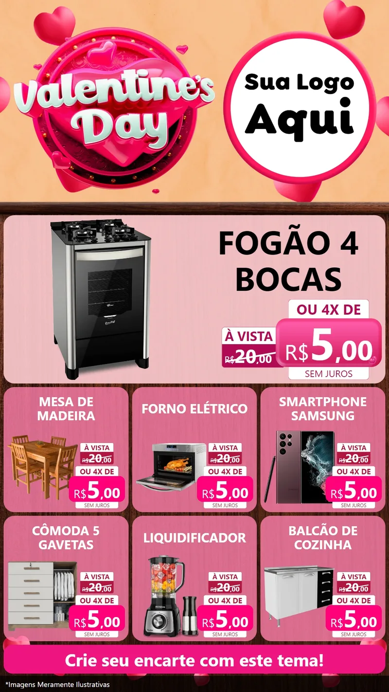 Modelo de Rede Social para Stories com o tema Valentine's Day para Móveis e Eletro