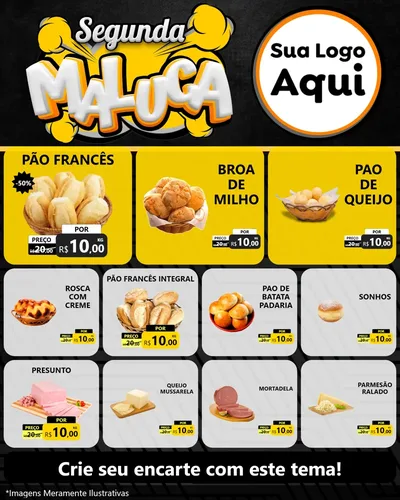 Modelo de Rede Social para Feed Instagram com o tema Segunda Maluca para Padaria