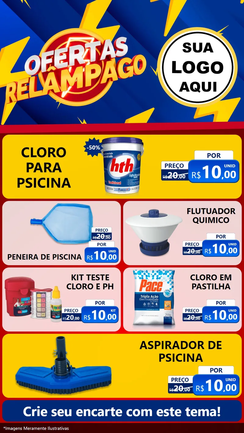 Modelo de TV para TV Vertical com o tema Ofertas Relâmpago para Produtos para Piscina