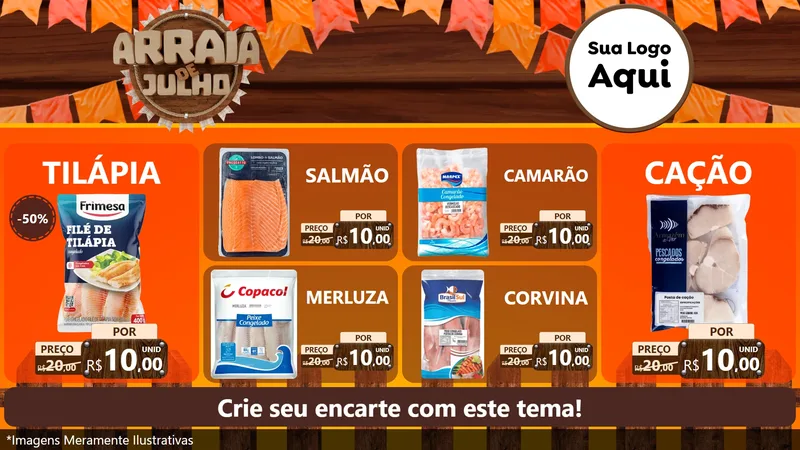 Modelo de TV para TV Horizontal com o tema Arraiá de Julho - Junina para Peixaria