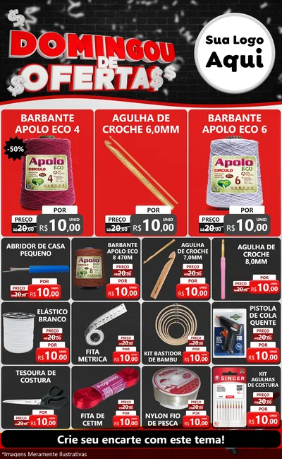Modelo de Encarte para Encarte Grande com o tema Domingou de Ofertas para Armarinho e Aviamentos