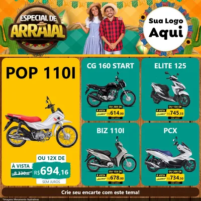 Modelo de Rede Social para Feed Facebook com o tema Especial De Arraial para Concessionaria de Motos