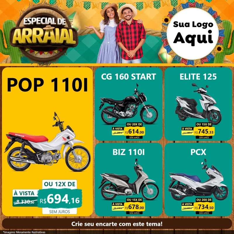 Modelo de Rede Social para Feed Facebook com o tema Especial De Arraial para Concessionaria de Motos