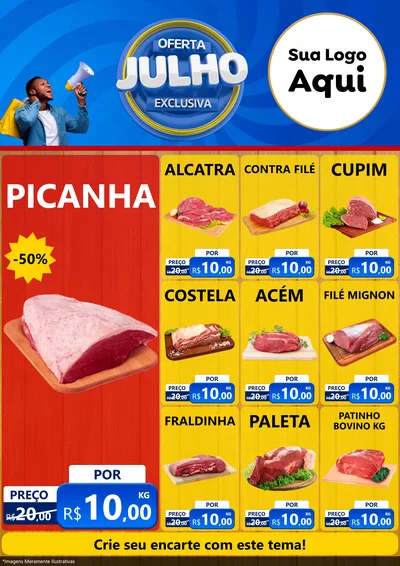 Modelo de Encarte para Encarte A4 Vertical com o tema Oferta Exclusiva, Julho para Açougue