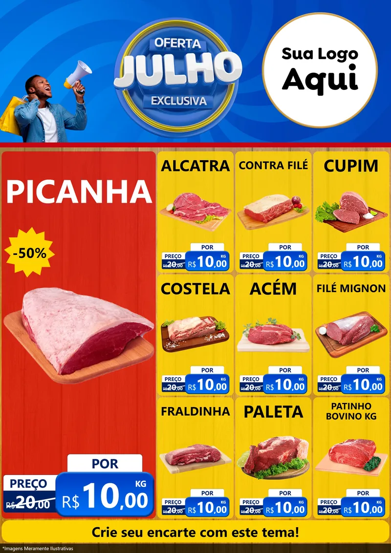 Modelo de Encarte para Encarte A4 Vertical com o tema Oferta Exclusiva, Julho para Açougue