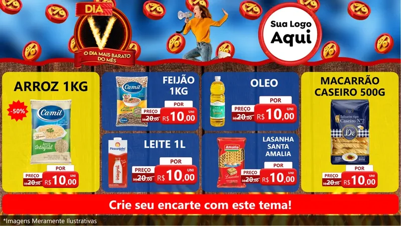 Modelo de TV para TV Horizontal com o tema Dia V - O Dia Mais Barato Do Mês para Supermercado