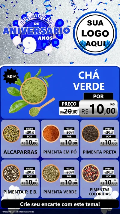 Modelo de Rede Social para Stories com o tema Promoção de Aniversário - 9 Anos para Produtos Naturais