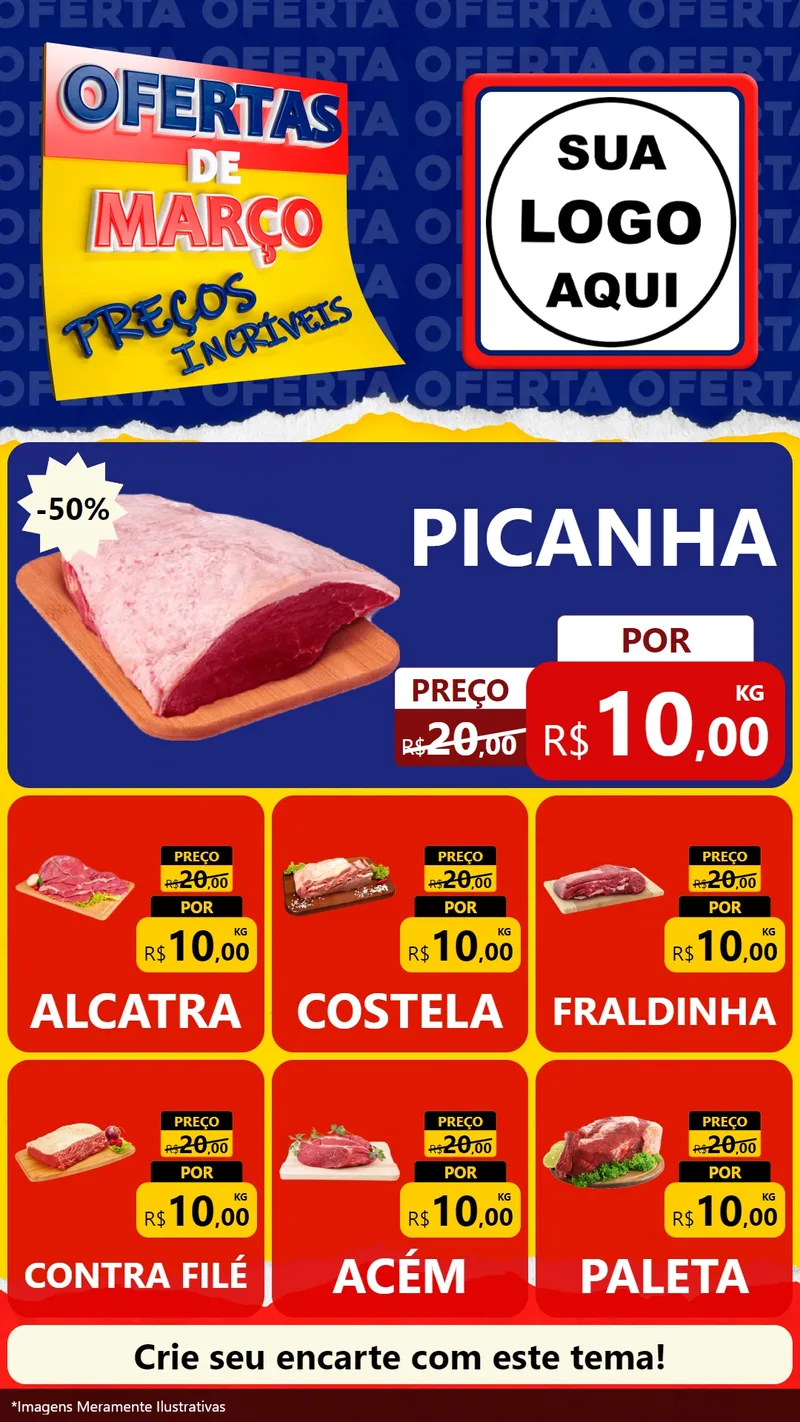 Modelo de Rede Social para Stories com o tema Ofertas de Março - Preços Incríveis para Açougue