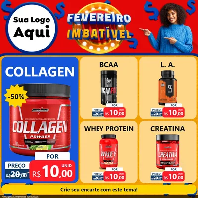 Modelo de Rede Social para Feed Facebook com o tema Fevereiro Imbatível para Suplementos alimentares