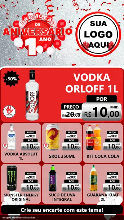 Modelo de Rede Social para Stories com o tema Promoção de Aniversário - 1 Ano para Distribuidora de bebidas