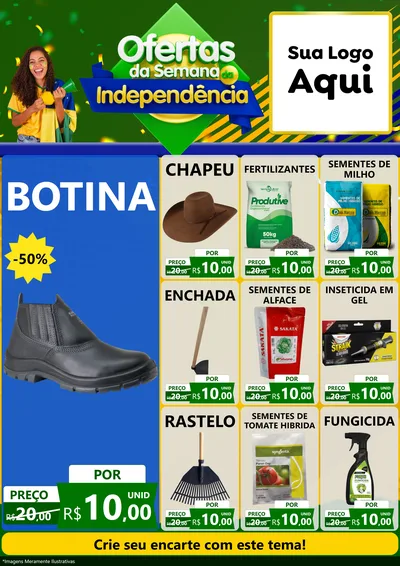 Modelo de Encarte para Encarte A4 Vertical com o tema Ofertas da Semana da Independência para Agropecuária