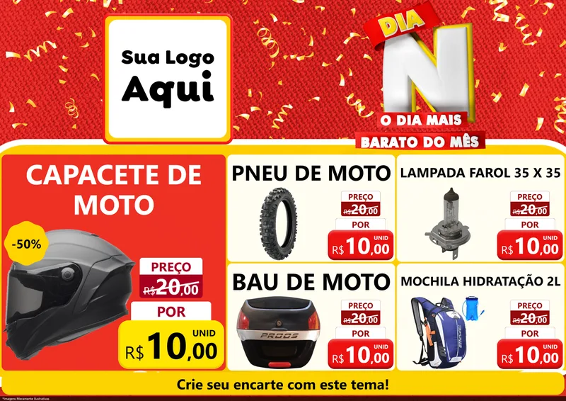 Modelo de Encarte para Encarte A4 Horizontal com o tema Dia N o Dia Mais Barato do Mês para Moto peças