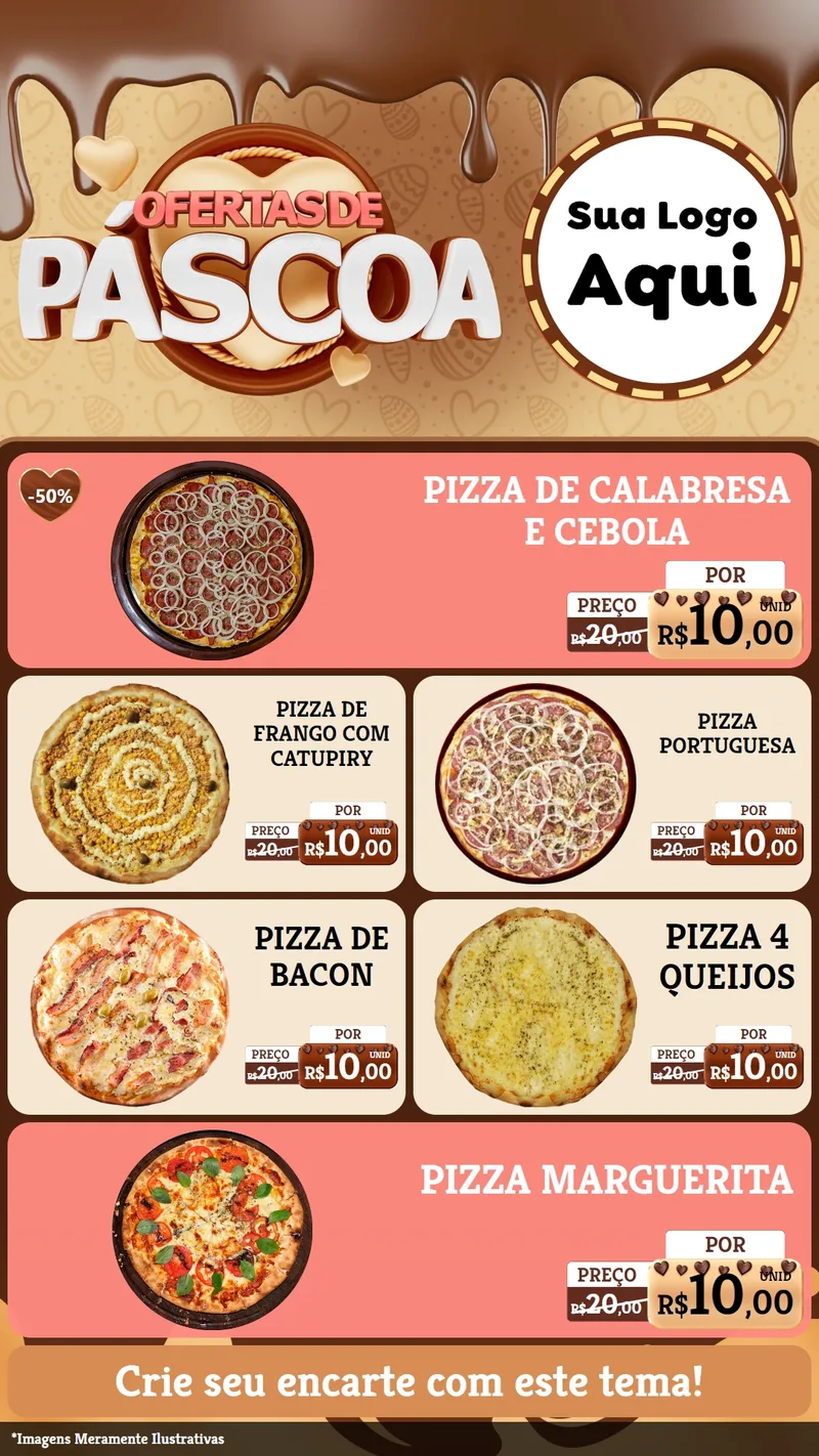 Modelo de TV para TV Vertical com o tema Ofertas de Páscoa para Pizzaria