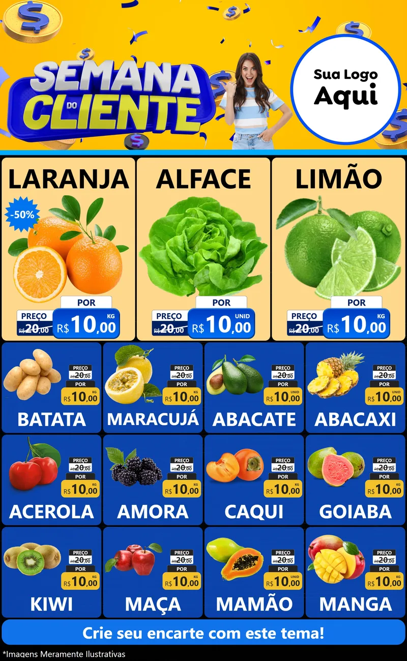 Modelo de Encarte para Encarte Grande com o tema Semana do Cliente para Hortifrúti