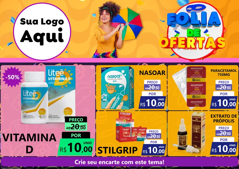Modelo de Encarte para Encarte A4 Horizontal com o tema Folia de Ofertas para Farmácia