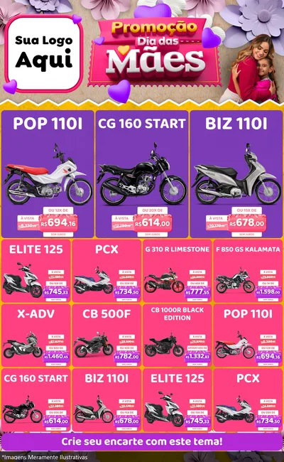 Modelo de Encarte para Encarte Grande com o tema Promoção Dia das Mães para Concessionaria de Motos