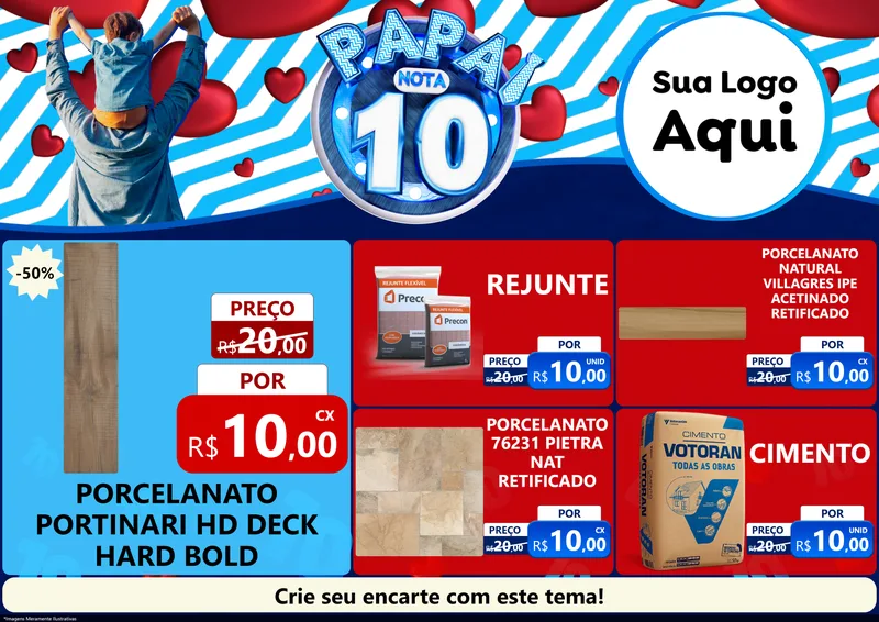 Modelo de Encarte para Encarte A4 Horizontal com o tema Papai Nota 10 para Pisos e revestimentos