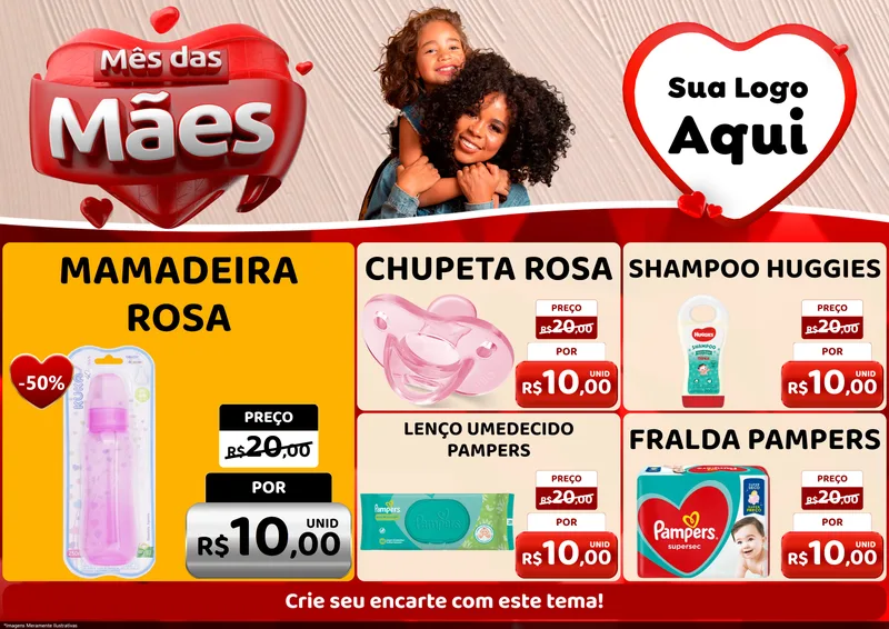 Modelo de Encarte para Encarte A4 Horizontal com o tema Mês das Mães para Bebês