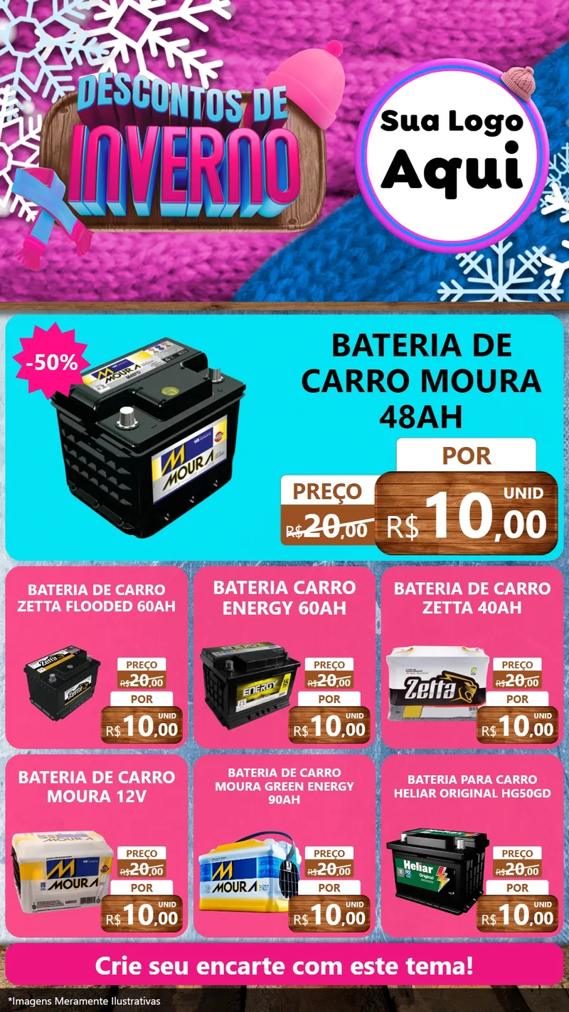 Modelo de Rede Social para Stories com o tema Descontos de Inverno para Baterias Elétricas