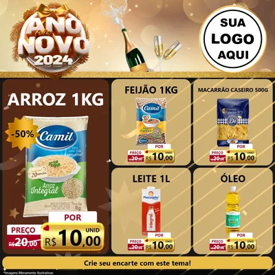 Modelo de Rede Social para Feed Facebook com o tema Feliz Ano Novo 2027 para Supermercado