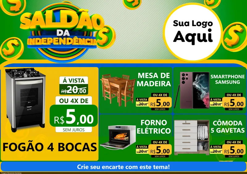 Modelo de Encarte para Encarte A4 Horizontal com o tema Saldão da Indepêndencia para Móveis e Eletro