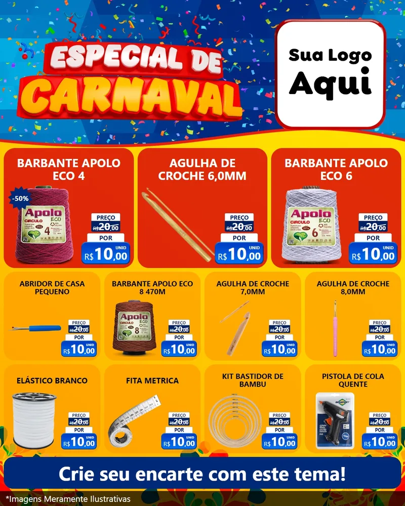 Modelo de Rede Social para Feed Instagram com o tema Especial de Carnaval para Armarinho e Aviamentos