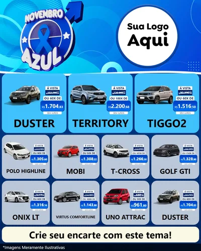 Modelo de Rede Social para Feed Instagram com o tema Novembro Azul para Concessionaria de Carros