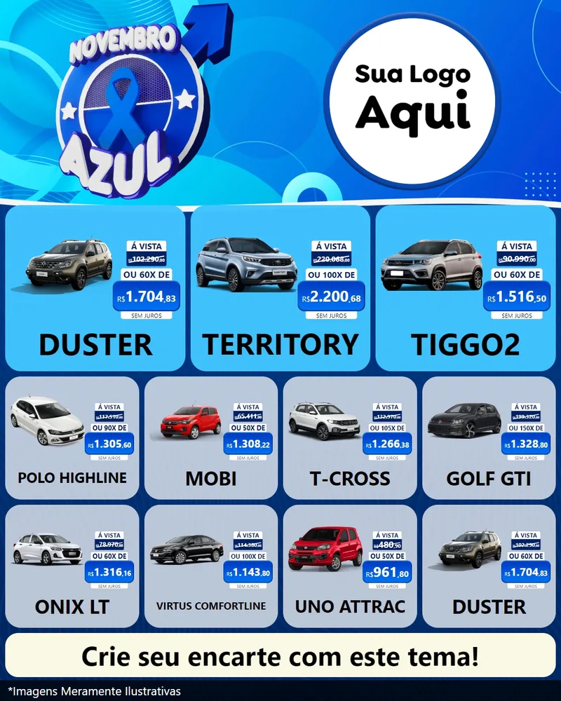 Modelo de Rede Social para Feed Instagram com o tema Novembro Azul para Concessionaria de Carros