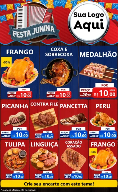 Modelo de Encarte para Encarte Grande com o tema Festa Junina para Assados