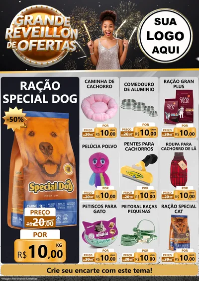 Modelo de Encarte para Encarte A4 Vertical com o tema Grande Réveillon de Ofertas para Pet Shop