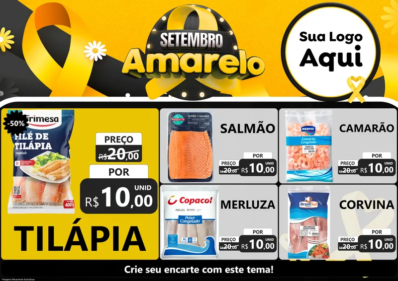 Modelo de Encarte para Encarte A4 Horizontal com o tema Setembro Amarelo para Peixaria