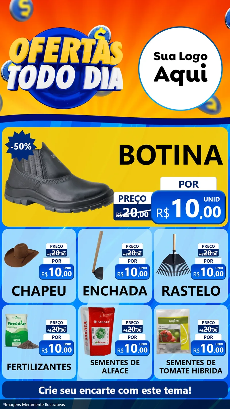 Modelo de Rede Social para Stories com o tema Ofertas Todo Dia para Agropecuária