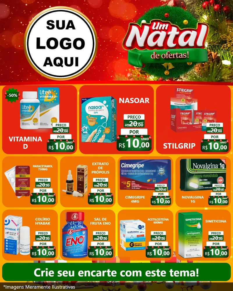 Modelo de Rede Social para Feed Instagram com o tema Um Natal de Ofertas para Farmácia