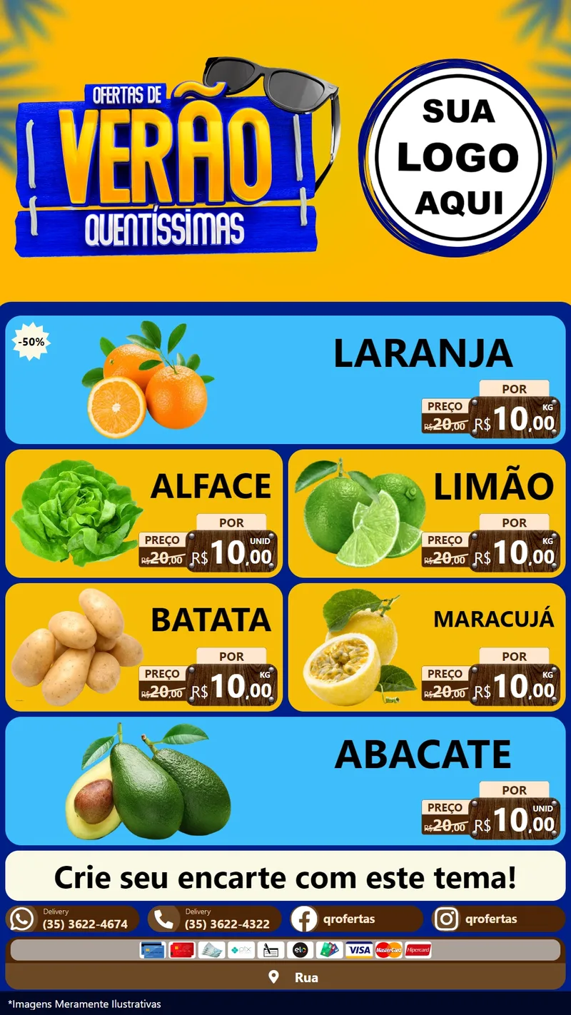 Modelo de TV para TV Vertical com o tema Ofertas de Verão Quentíssimas para Hortifrúti