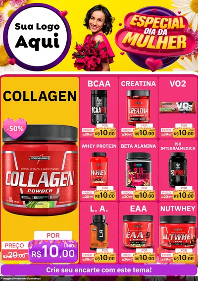 Modelo de Encarte para Encarte A4 Vertical com o tema Especial Dia da Mulher para Suplementos alimentares