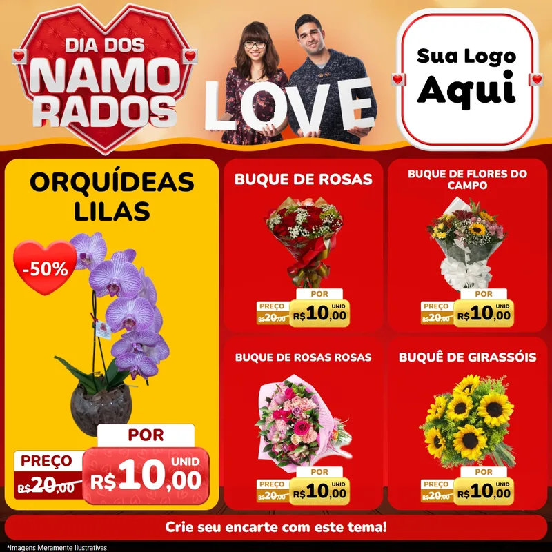 Modelo de Rede Social para Feed Facebook com o tema Dia dos Namorados para Floricultura e jardim