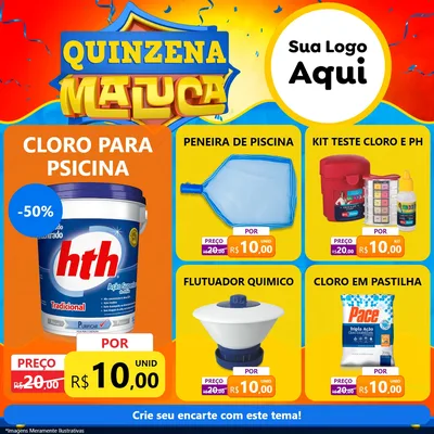Modelo de Rede Social para Feed Facebook com o tema Quinzena Maluca para Produtos para Piscina