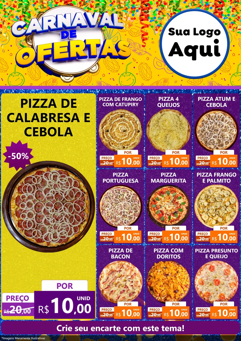 Modelo de Encarte para Encarte A4 Vertical com o tema Carnaval de Ofertas para Pizzaria