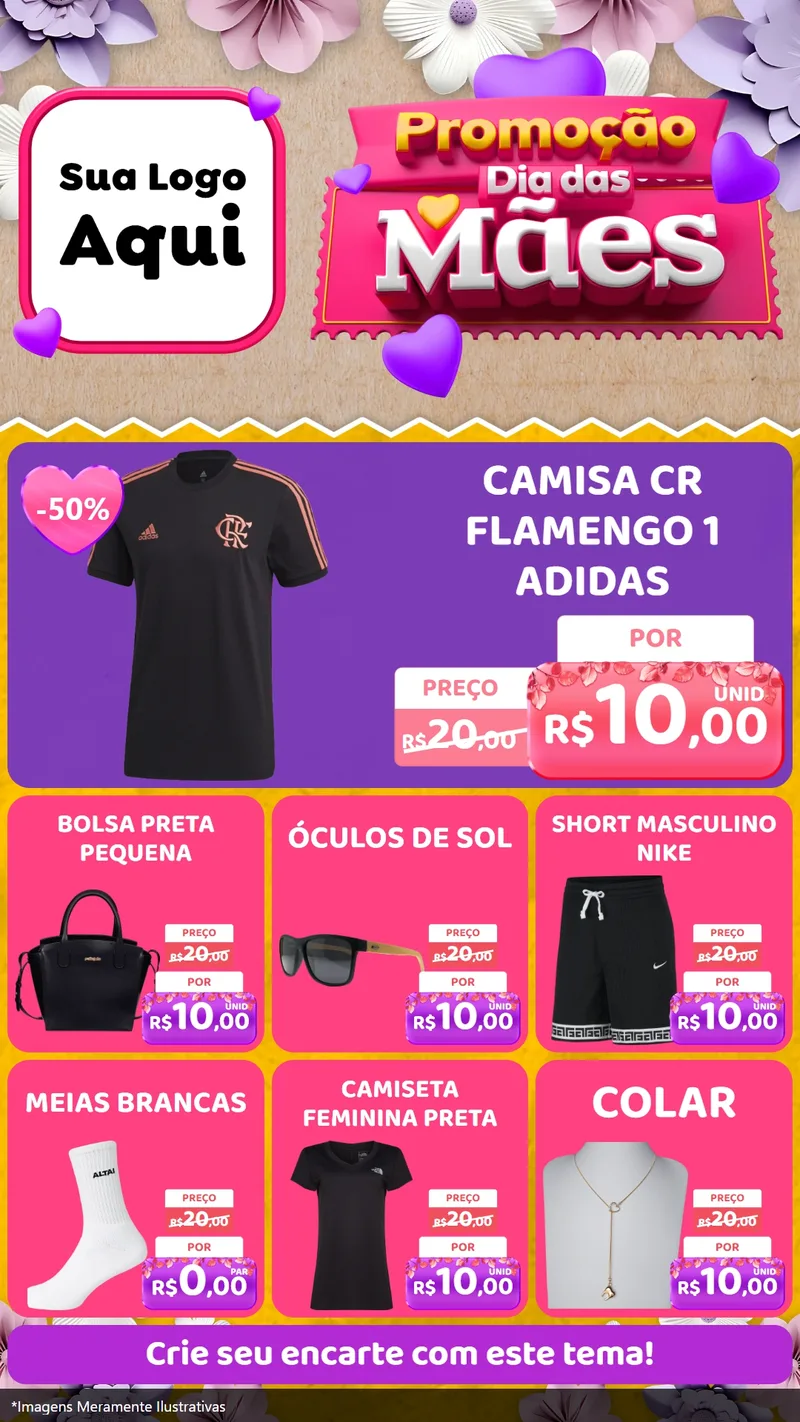 Modelo de Rede Social para Stories com o tema Promoção Dia das Mães para Roupas e acessórios