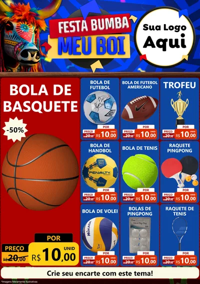 Modelo de Encarte para Encarte A4 Vertical com o tema Festa Bumba meu Boi para Artigos Esportivos
