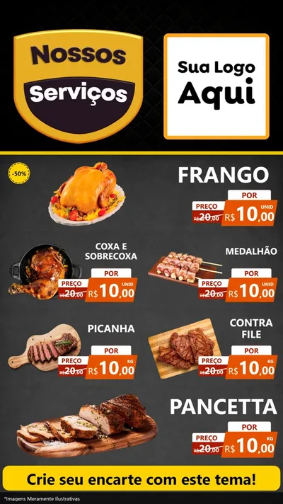 Modelo de TV para TV Vertical com o tema Nossos Serviços para Assados