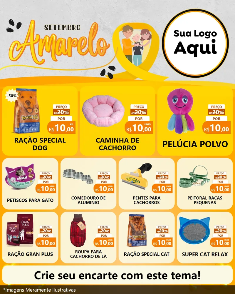 Modelo de Rede Social para Feed Instagram com o tema Setembro Amarelo para Pet Shop