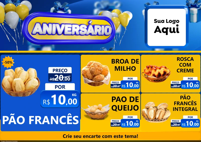 Modelo de Encarte para Encarte A4 Horizontal com o tema Aniversário para Padaria