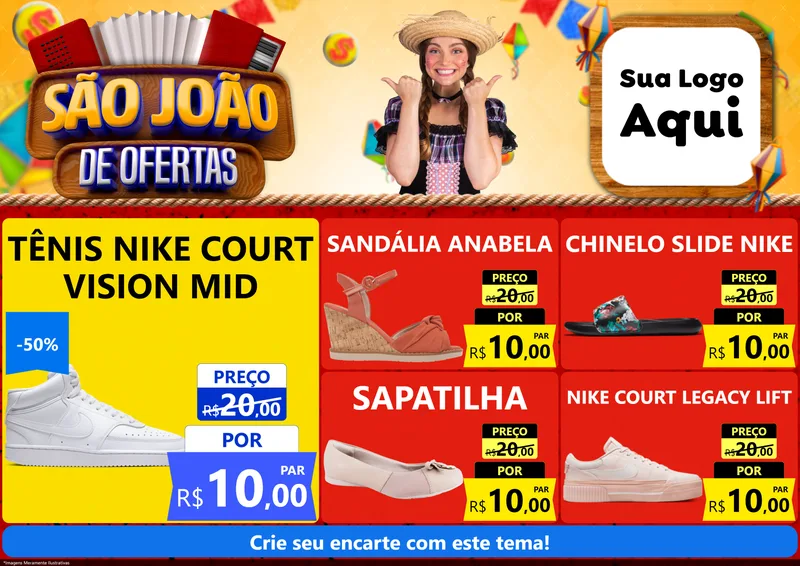 Modelo de Encarte para Encarte A4 Horizontal com o tema São João de Ofertas para Calçados