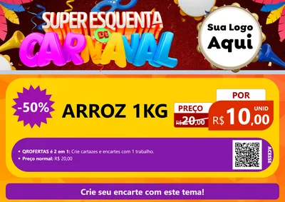 Modelo de Cartaz para Cartaz A4 Horizontal com o tema Super Esquenta de Carnaval para Supermercado