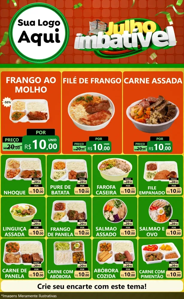 Modelo de Encarte para Encarte Grande com o tema Julho Imbatível para Restaurante