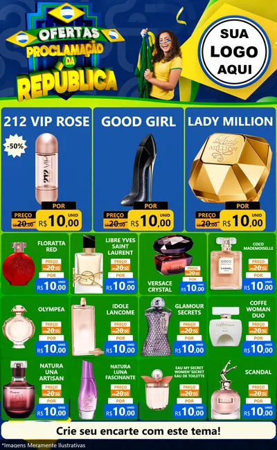 Modelo de Encarte para Encarte Grande com o tema Ofertas Proclamação da República para Perfumes