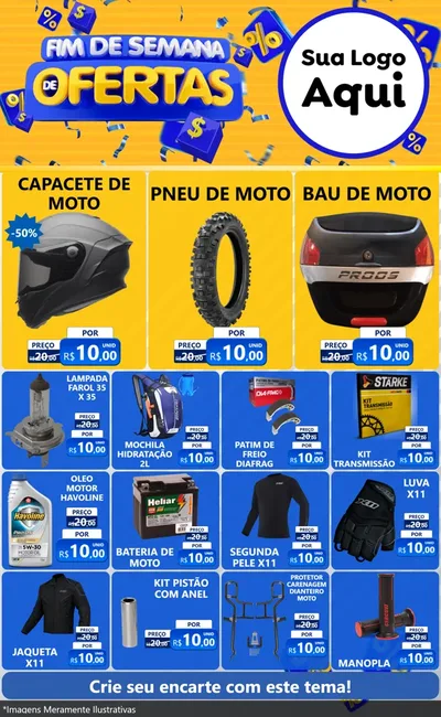 Modelo de Encarte para Encarte Grande com o tema Fim de Semana de Ofertas para Moto peças