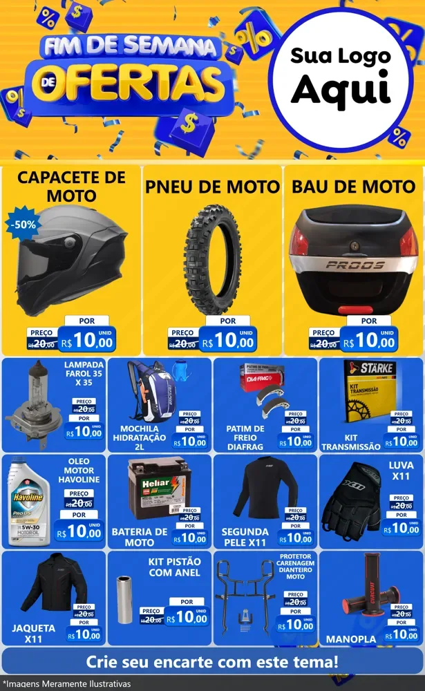 Modelo de Encarte para Encarte Grande com o tema Fim de Semana de Ofertas para Moto peças